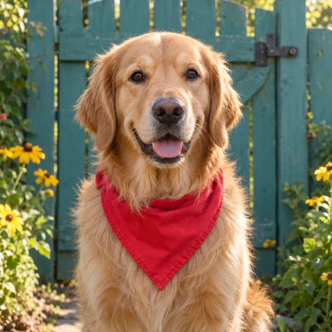 Golden retriever avec un bandana rouge